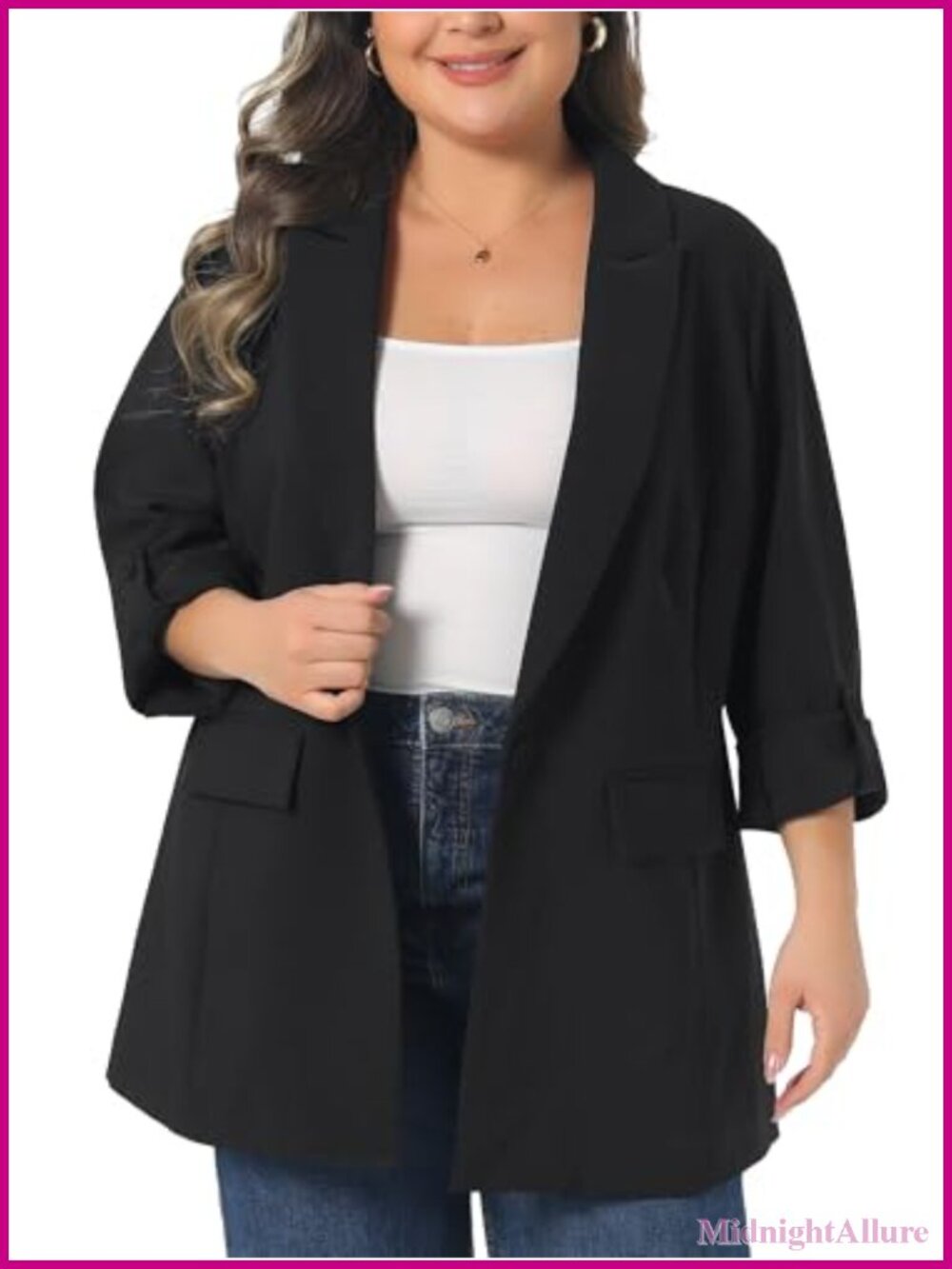 Plus Size Work Blazer Notch Collar Button Suit Jacket Business Casual